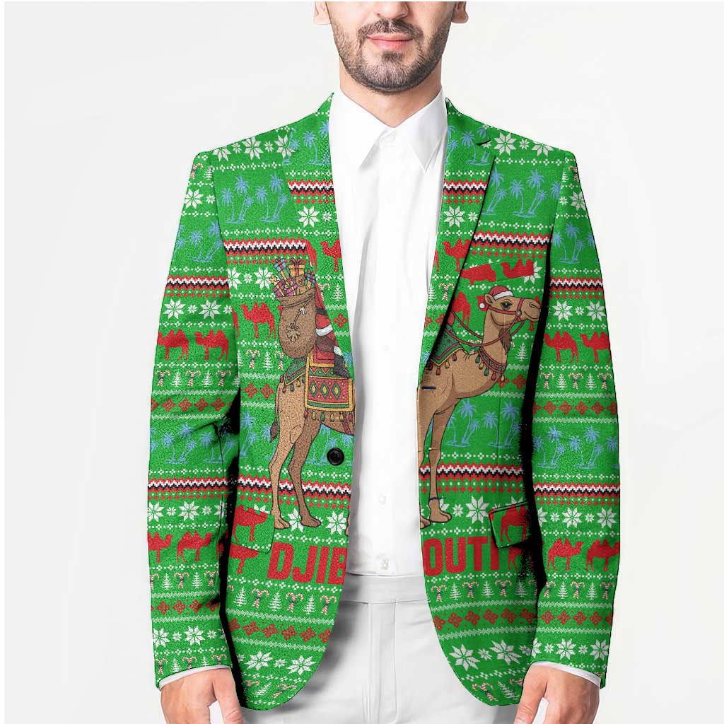 Djibouti Christmas Blazer with Santa Riding Camel Palm Trees Red Camel - Wonder Print Shop