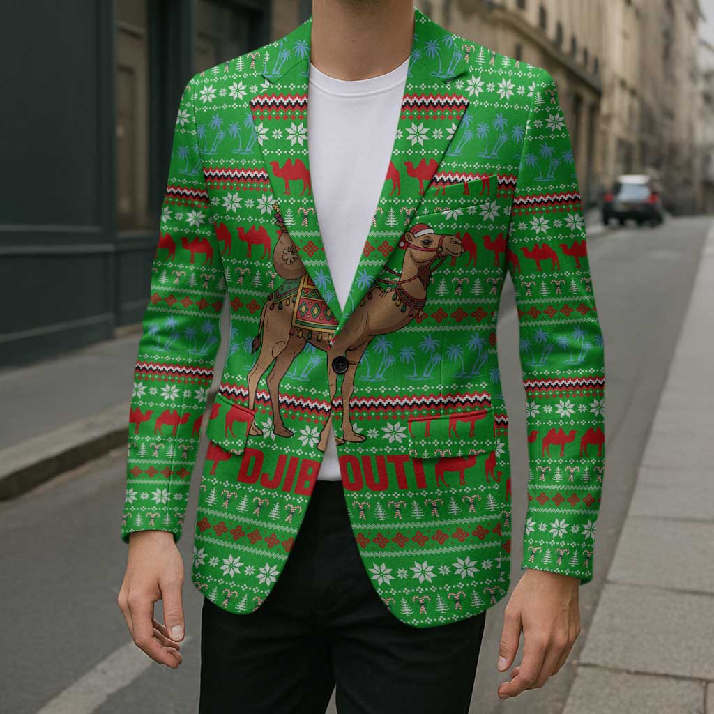 Djibouti Christmas Blazer with Santa Riding Camel Palm Trees Red Camel - Wonder Print Shop
