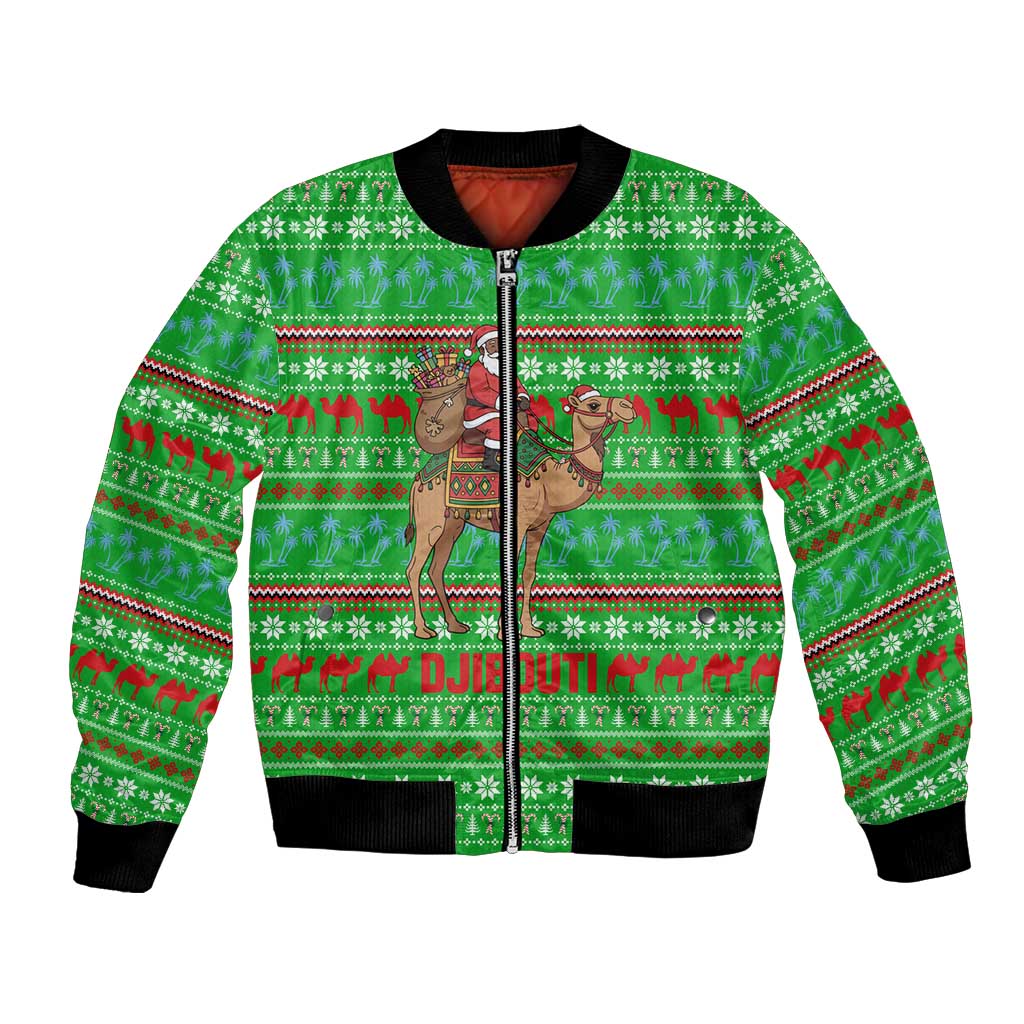 Djibouti Christmas Bomber Jacket with Santa Riding Camel Palm Trees Red Camel - Wonder Print Shop