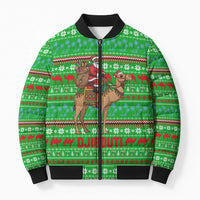 Djibouti Christmas Bomber Puffer Jacket with Santa Riding Camel Palm Trees Red Camel - Wonder Print Shop