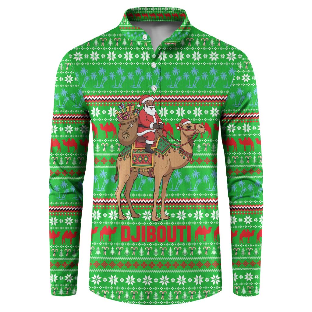 Djibouti Christmas Button Sweatshirt with Santa Riding Camel Palm Trees Red Camel - Wonder Print Shop