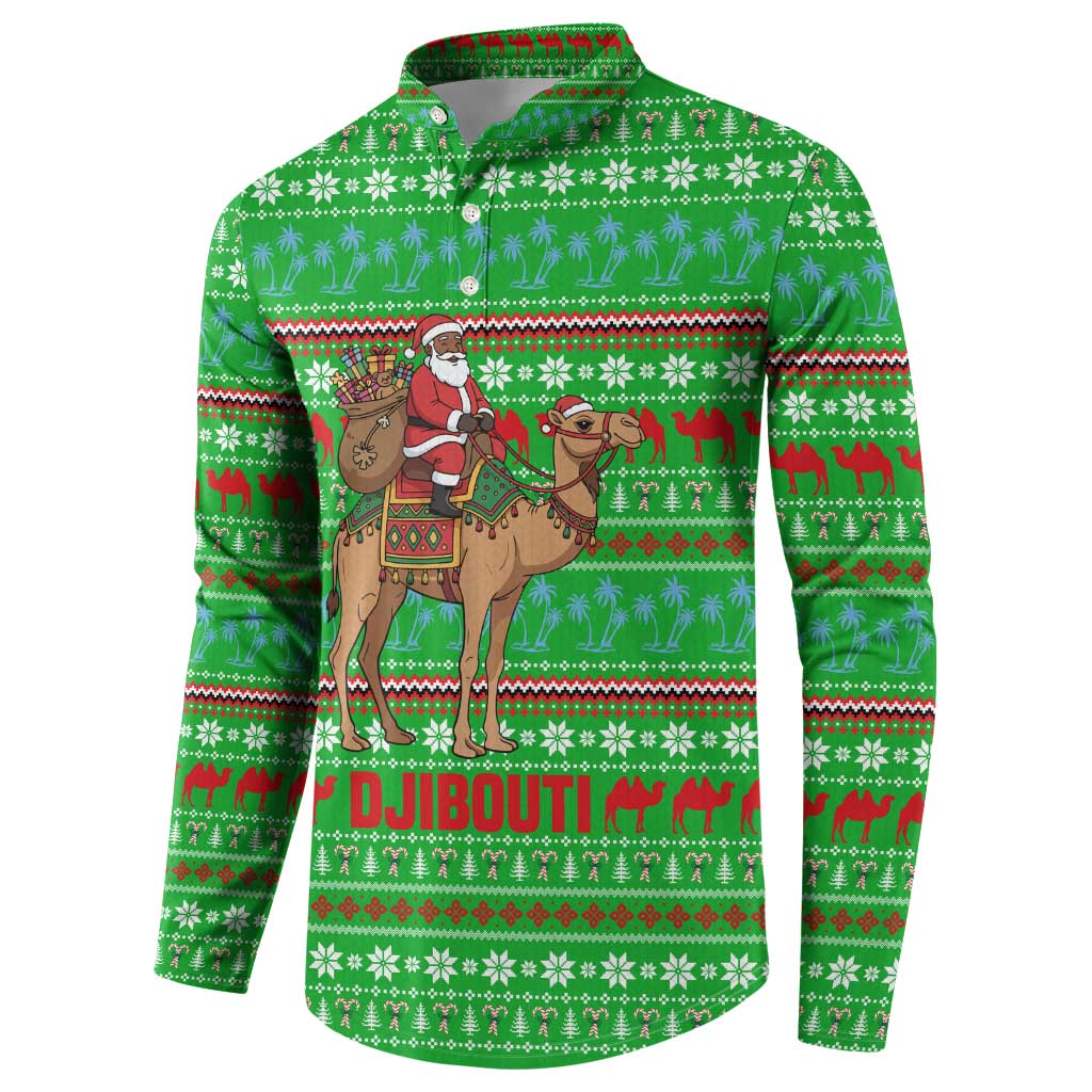 Djibouti Christmas Button Sweatshirt with Santa Riding Camel Palm Trees Red Camel - Wonder Print Shop