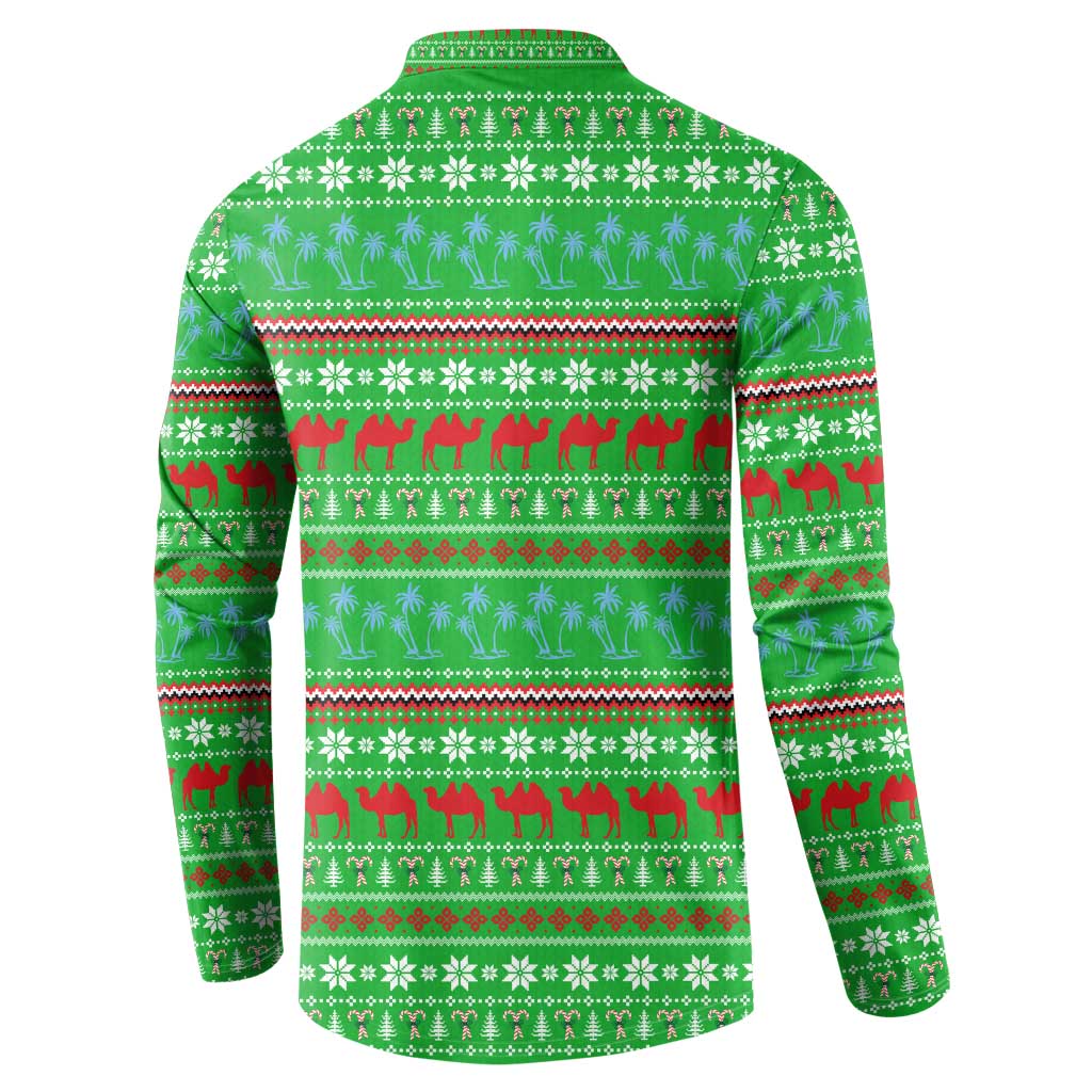 Djibouti Christmas Button Sweatshirt with Santa Riding Camel Palm Trees Red Camel - Wonder Print Shop