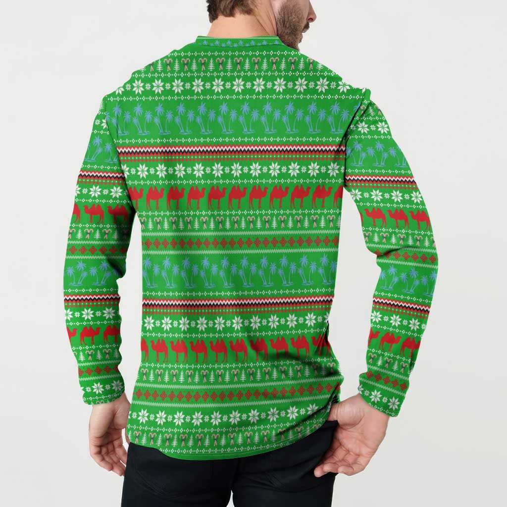 Djibouti Christmas Button Sweatshirt with Santa Riding Camel Palm Trees Red Camel - Wonder Print Shop