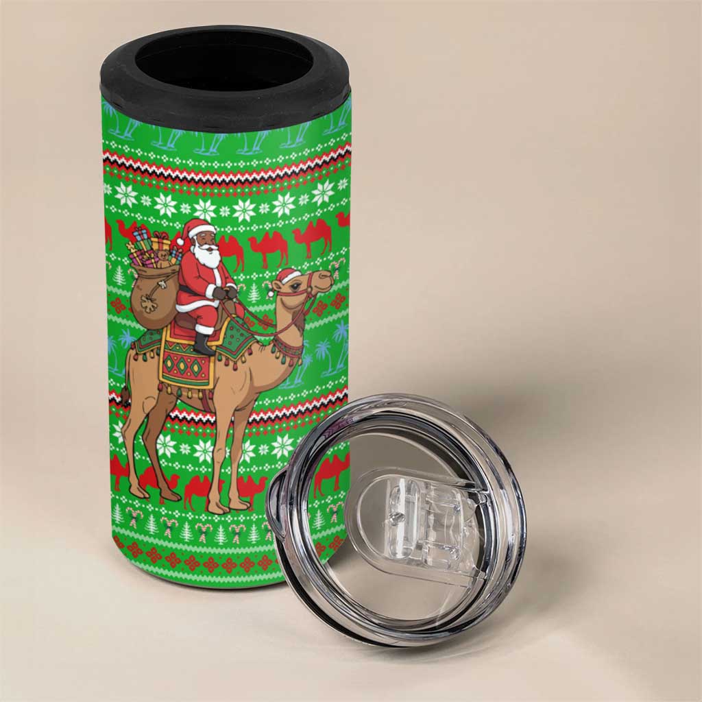 Djibouti Christmas 4 in 1 Can Cooler Tumbler with Santa Riding Camel Palm Trees Red Camel - Wonder Print Shop