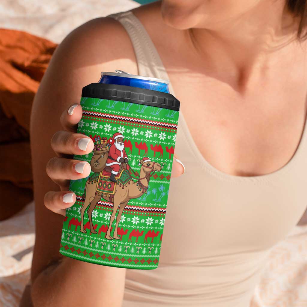 Djibouti Christmas 4 in 1 Can Cooler Tumbler with Santa Riding Camel Palm Trees Red Camel - Wonder Print Shop