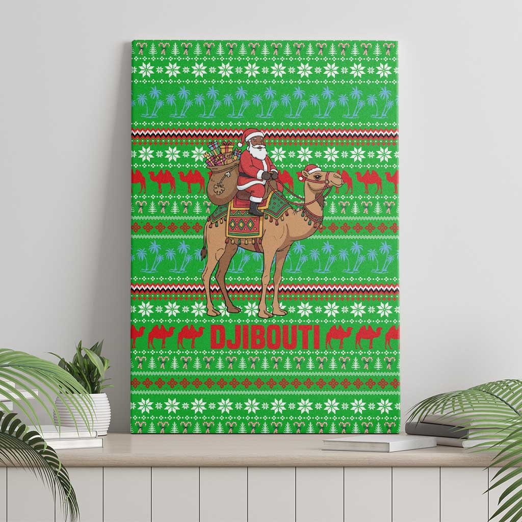 Djibouti Christmas Canvas Wall Art with Santa Riding Camel Palm Trees Red Camel - Wonder Print Shop