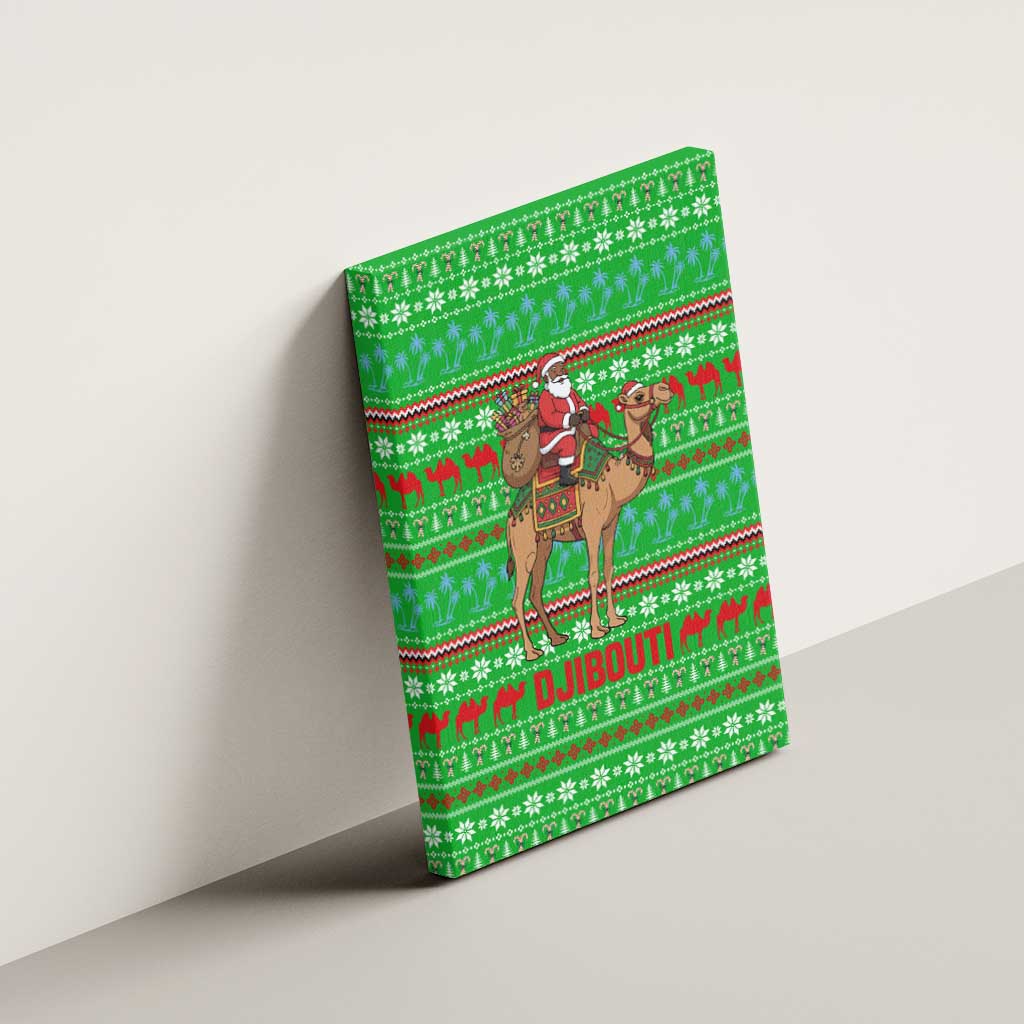 Djibouti Christmas Canvas Wall Art with Santa Riding Camel Palm Trees Red Camel - Wonder Print Shop