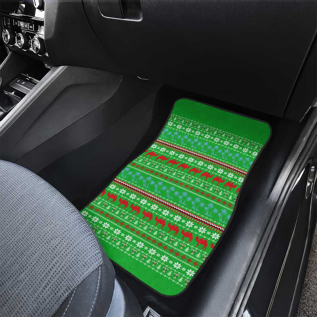 Djibouti Christmas Car Mats with Santa Riding Camel Palm Trees Red Camel - Wonder Print Shop