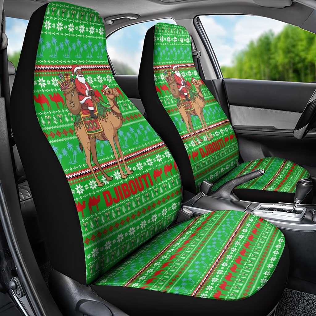 Djibouti Christmas Car Seat Cover with Santa Riding Camel Palm Trees Red Camel - Wonder Print Shop