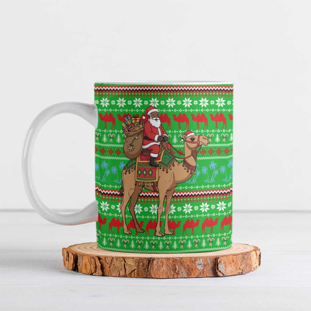 Djibouti Christmas Ceramic Mug with Santa Riding Camel Palm Trees Red Camel - Wonder Print Shop