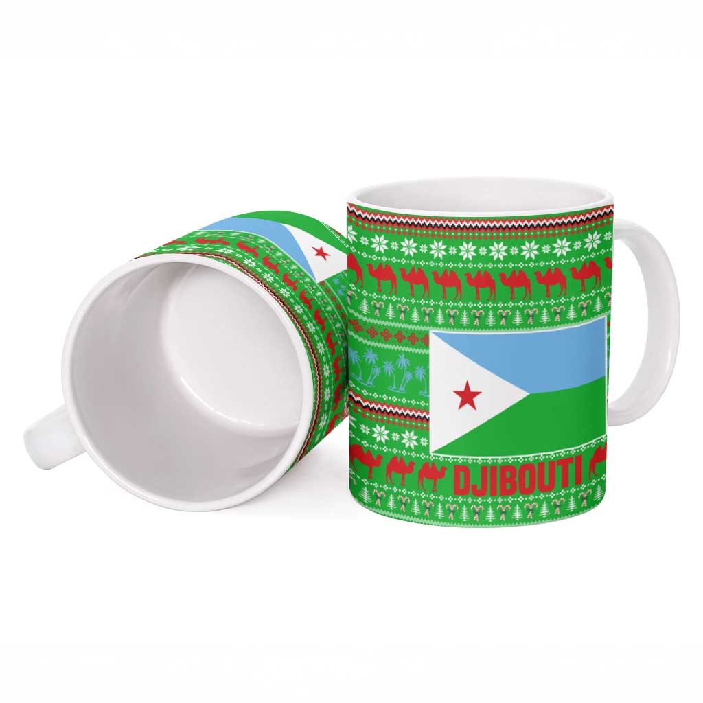 Djibouti Christmas Ceramic Mug with Santa Riding Camel Palm Trees Red Camel - Wonder Print Shop