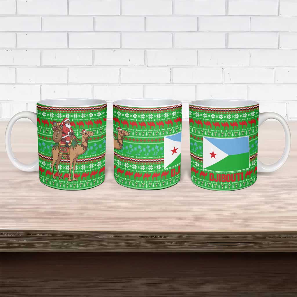 Djibouti Christmas Ceramic Mug with Santa Riding Camel Palm Trees Red Camel - Wonder Print Shop