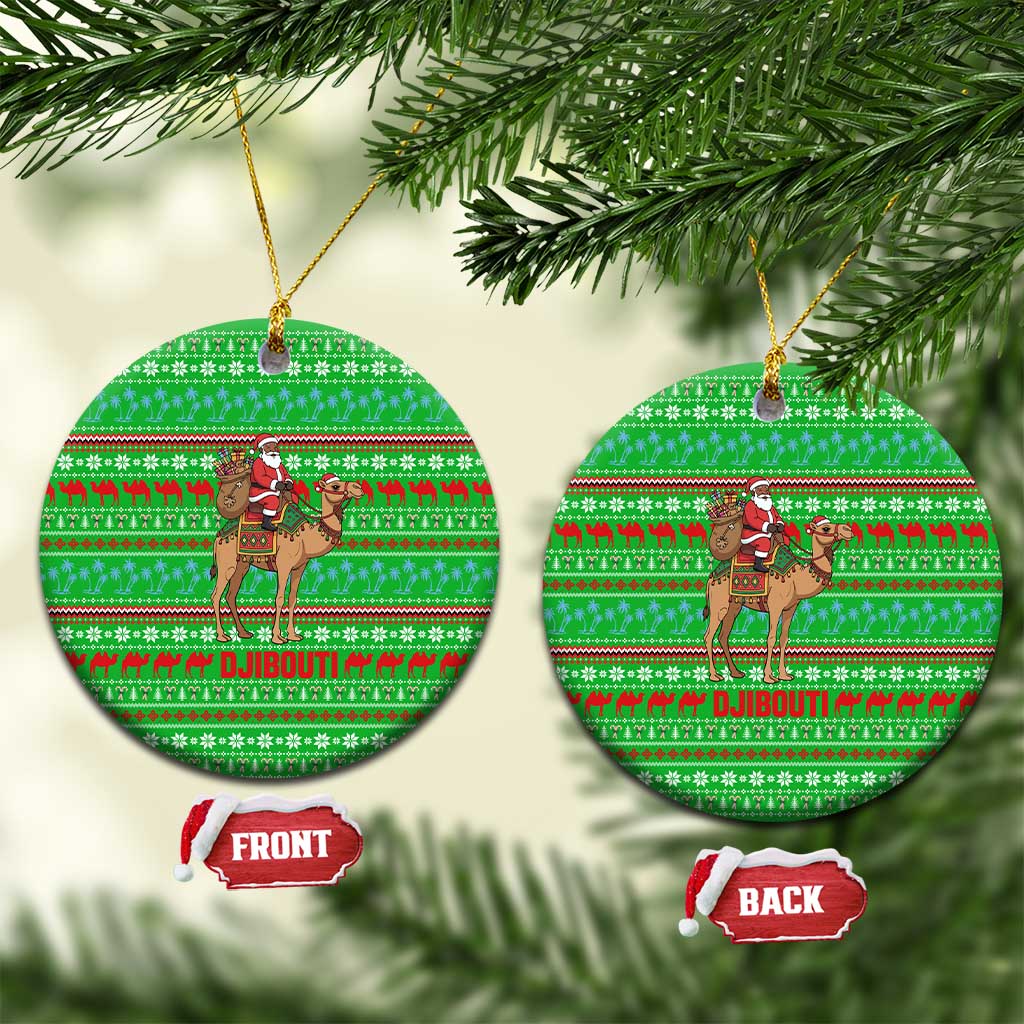 Djibouti Christmas Ceramic Ornament with Santa Riding Camel Palm Trees Red Camel - Wonder Print Shop