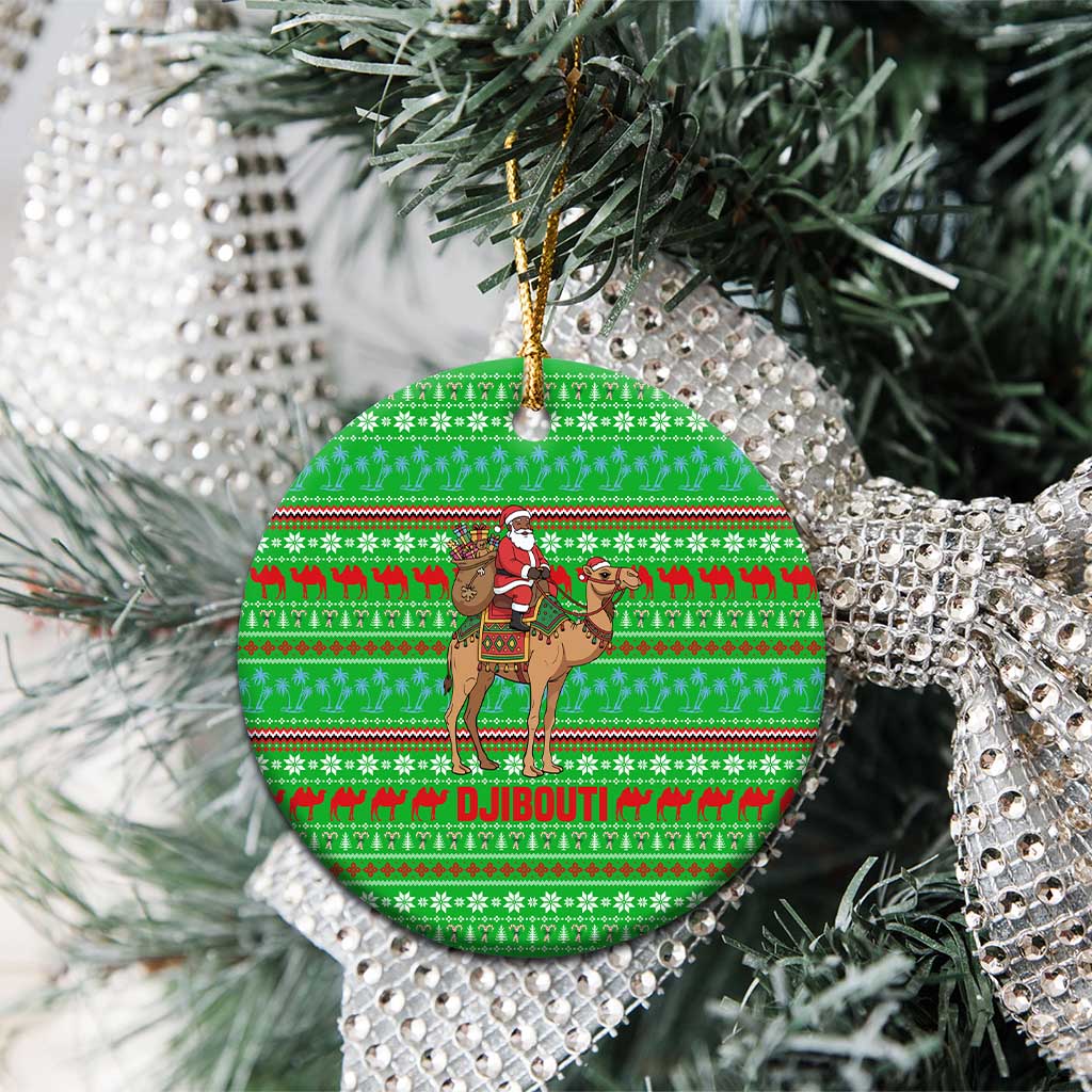 Djibouti Christmas Ceramic Ornament with Santa Riding Camel Palm Trees Red Camel - Wonder Print Shop