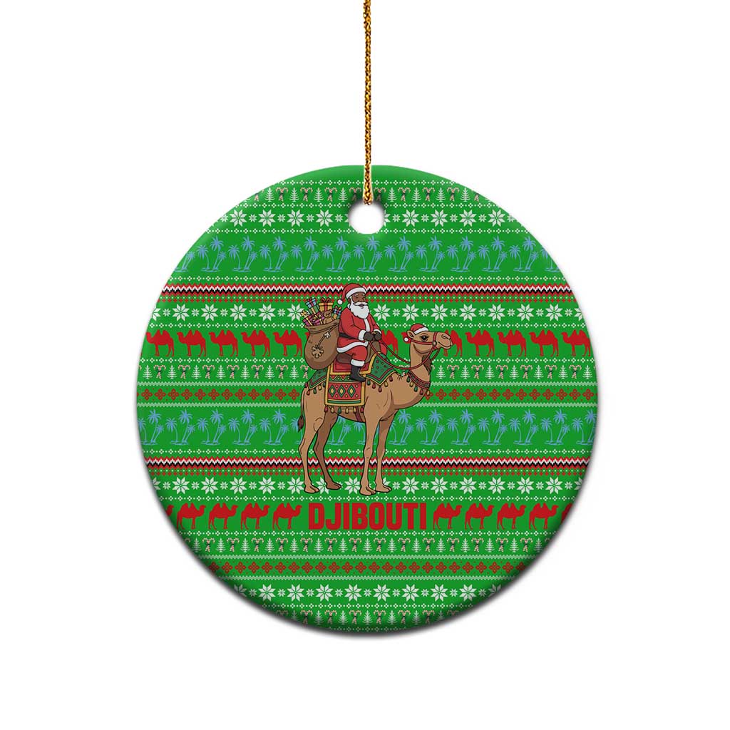 Djibouti Christmas Ceramic Ornament with Santa Riding Camel Palm Trees Red Camel - Wonder Print Shop