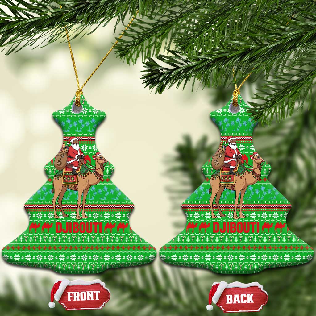 Djibouti Christmas Ceramic Ornament with Santa Riding Camel Palm Trees Red Camel - Wonder Print Shop