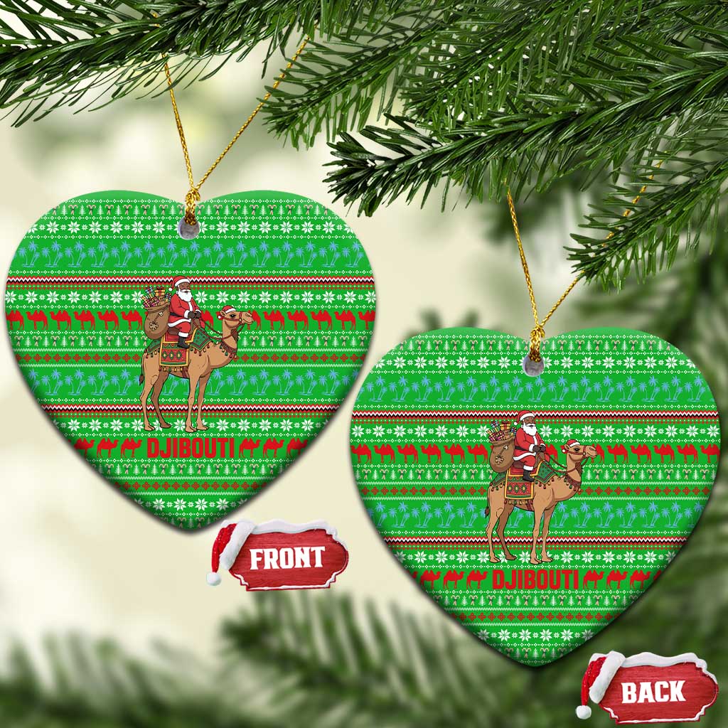 Djibouti Christmas Ceramic Ornament with Santa Riding Camel Palm Trees Red Camel - Wonder Print Shop
