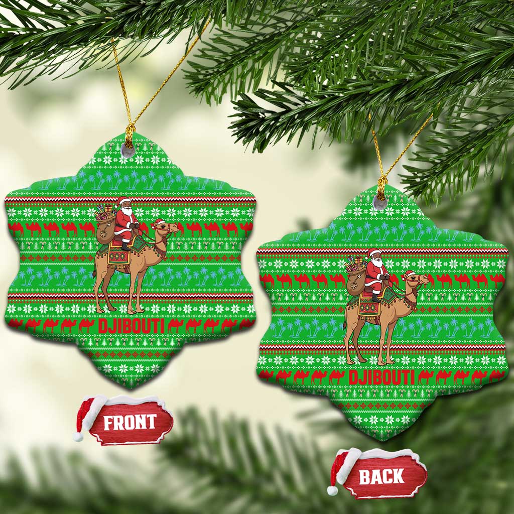 Djibouti Christmas Ceramic Ornament with Santa Riding Camel Palm Trees Red Camel - Wonder Print Shop