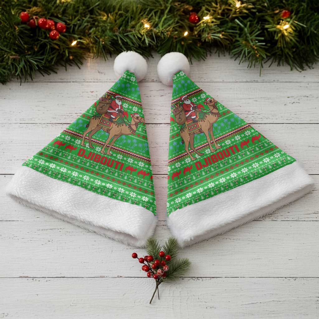 Djibouti Christmas Santa Hat with Santa Riding Camel Palm Trees Red Camel - Wonder Print Shop