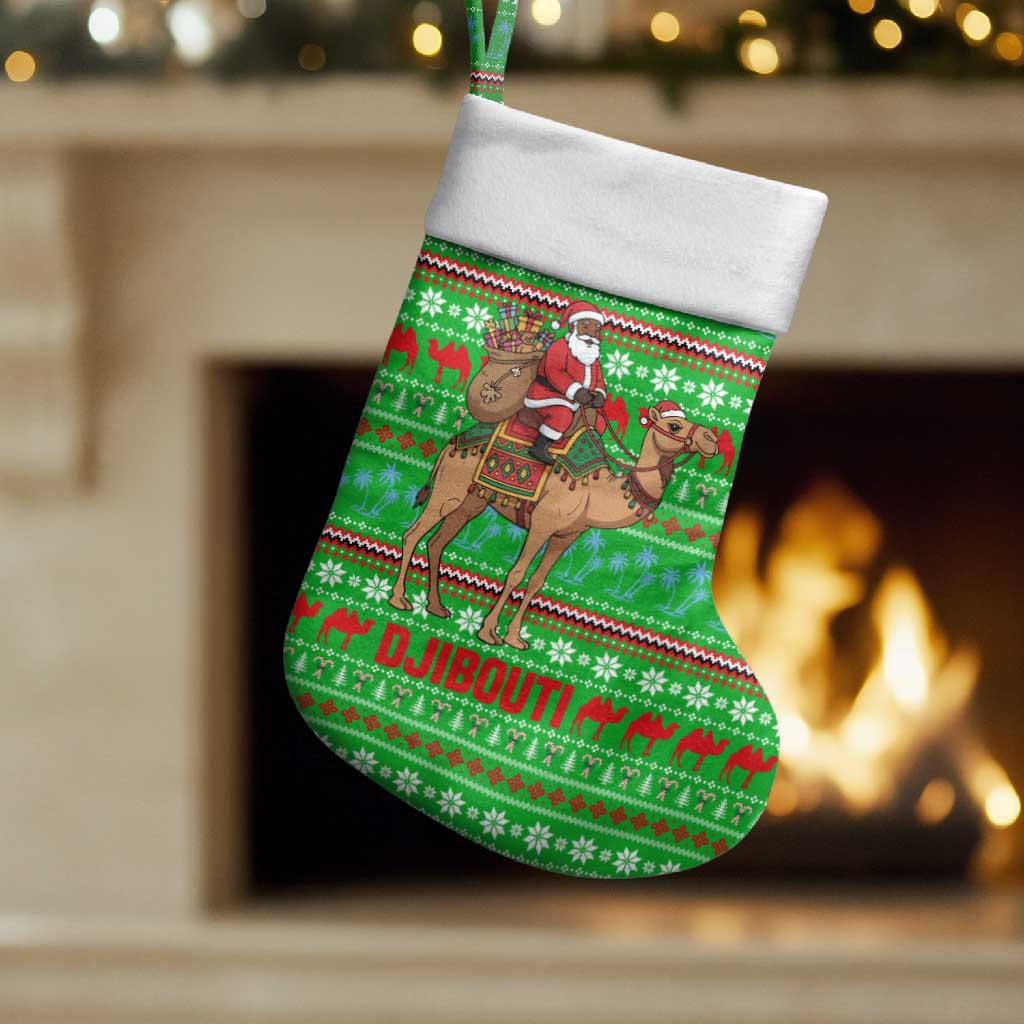 Djibouti Christmas Stocking with Santa Riding Camel Palm Trees Red Camel - Wonder Print Shop