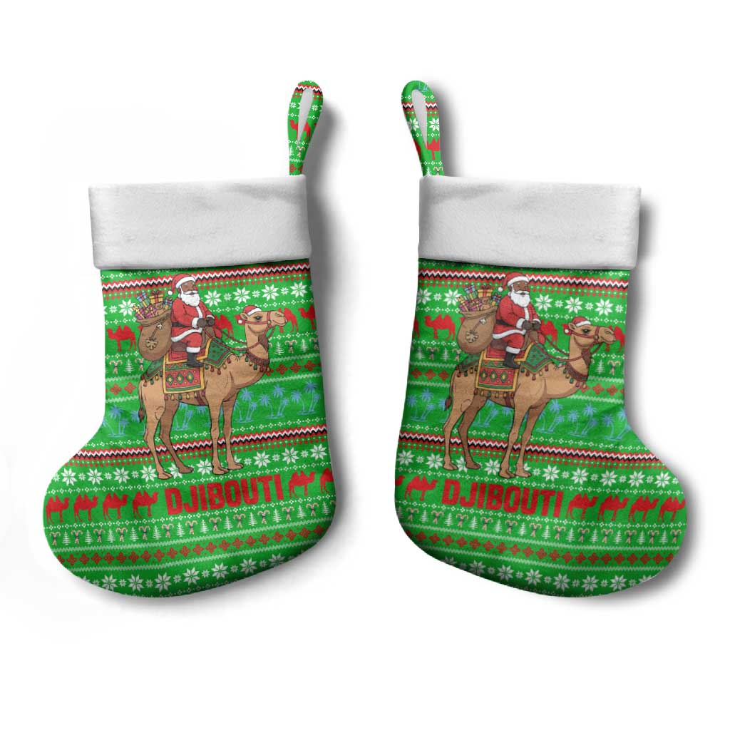 Djibouti Christmas Stocking with Santa Riding Camel Palm Trees Red Camel - Wonder Print Shop