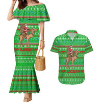 Djibouti Christmas Couples Matching Mermaid Dress and Hawaiian Shirt with Santa Riding Camel Palm Trees Red Camel - Wonder Print Shop