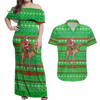 Djibouti Christmas Couples Matching Off Shoulder Maxi Dress and Hawaiian Shirt with Santa Riding Camel Palm Trees Red Camel - Wonder Print Shop
