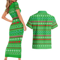 Djibouti Christmas Couples Matching Short Sleeve Bodycon Dress and Hawaiian Shirt with Santa Riding Camel Palm Trees Red Camel - Wonder Print Shop