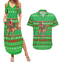 Djibouti Christmas Couples Matching Summer Maxi Dress and Hawaiian Shirt with Santa Riding Camel Palm Trees Red Camel - Wonder Print Shop