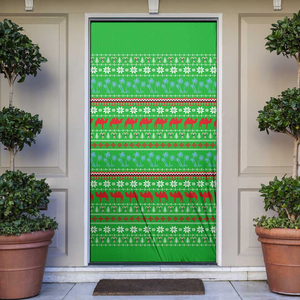 Djibouti Christmas Door Cover with Santa Riding Camel Palm Trees Red Camel - Wonder Print Shop