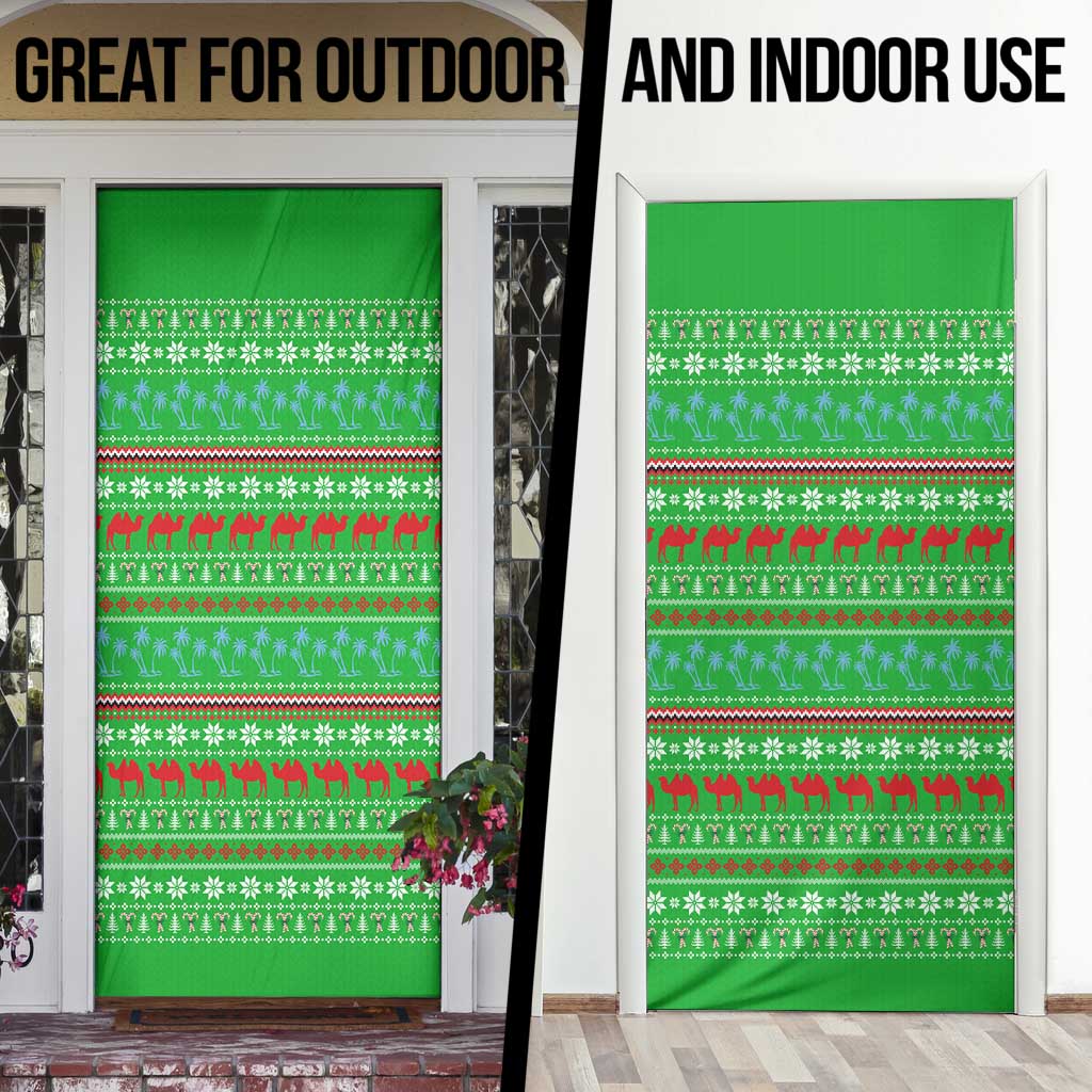 Djibouti Christmas Door Cover with Santa Riding Camel Palm Trees Red Camel - Wonder Print Shop