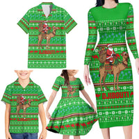 Djibouti Christmas Family Matching Long Sleeve Bodycon Dress and Hawaiian Shirt with Santa Riding Camel Palm Trees Red Camel - Wonder Print Shop