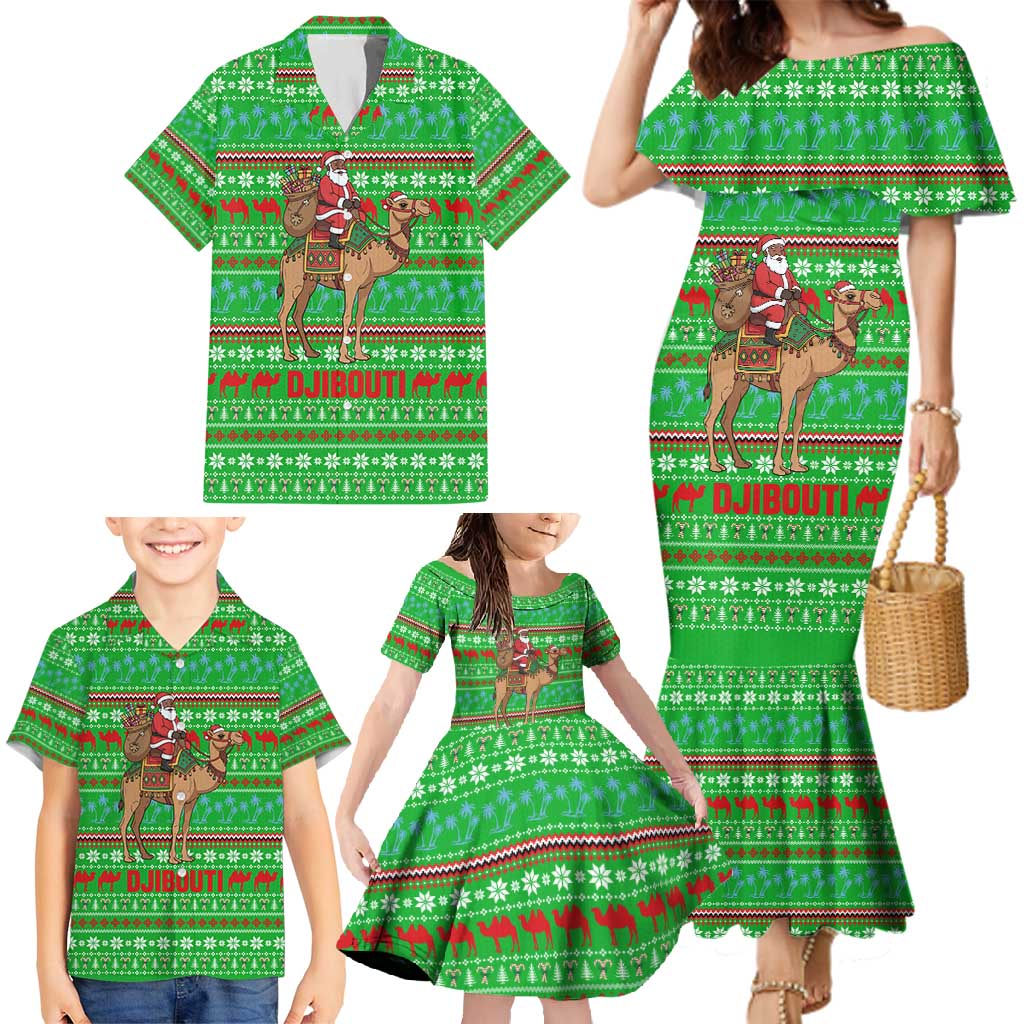 Djibouti Christmas Family Matching Mermaid Dress and Hawaiian Shirt with Santa Riding Camel Palm Trees Red Camel - Wonder Print Shop