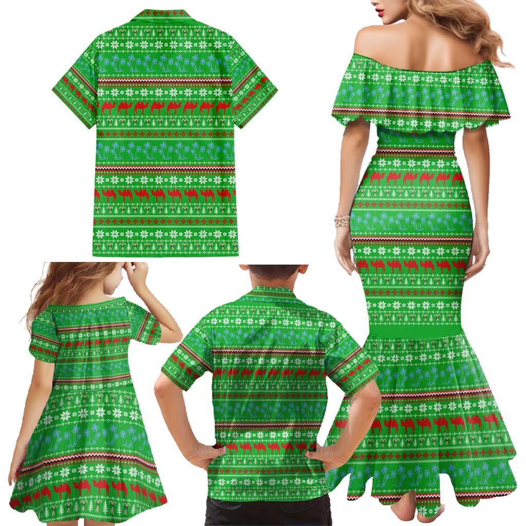 Djibouti Christmas Family Matching Mermaid Dress and Hawaiian Shirt with Santa Riding Camel Palm Trees Red Camel - Wonder Print Shop