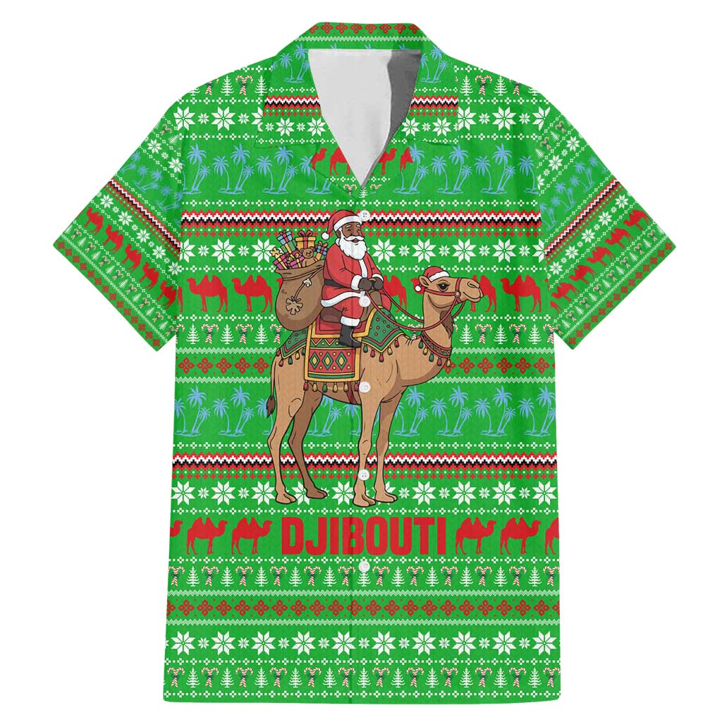 Djibouti Christmas Family Matching Mermaid Dress and Hawaiian Shirt with Santa Riding Camel Palm Trees Red Camel - Wonder Print Shop
