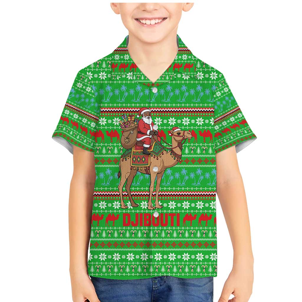 Djibouti Christmas Family Matching Mermaid Dress and Hawaiian Shirt with Santa Riding Camel Palm Trees Red Camel - Wonder Print Shop