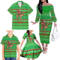 Djibouti Christmas Family Matching Off The Shoulder Long Sleeve Dress and Hawaiian Shirt with Santa Riding Camel Palm Trees Red Camel - Wonder Print Shop