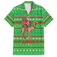 Djibouti Christmas Family Matching Off The Shoulder Long Sleeve Dress and Hawaiian Shirt with Santa Riding Camel Palm Trees Red Camel - Wonder Print Shop