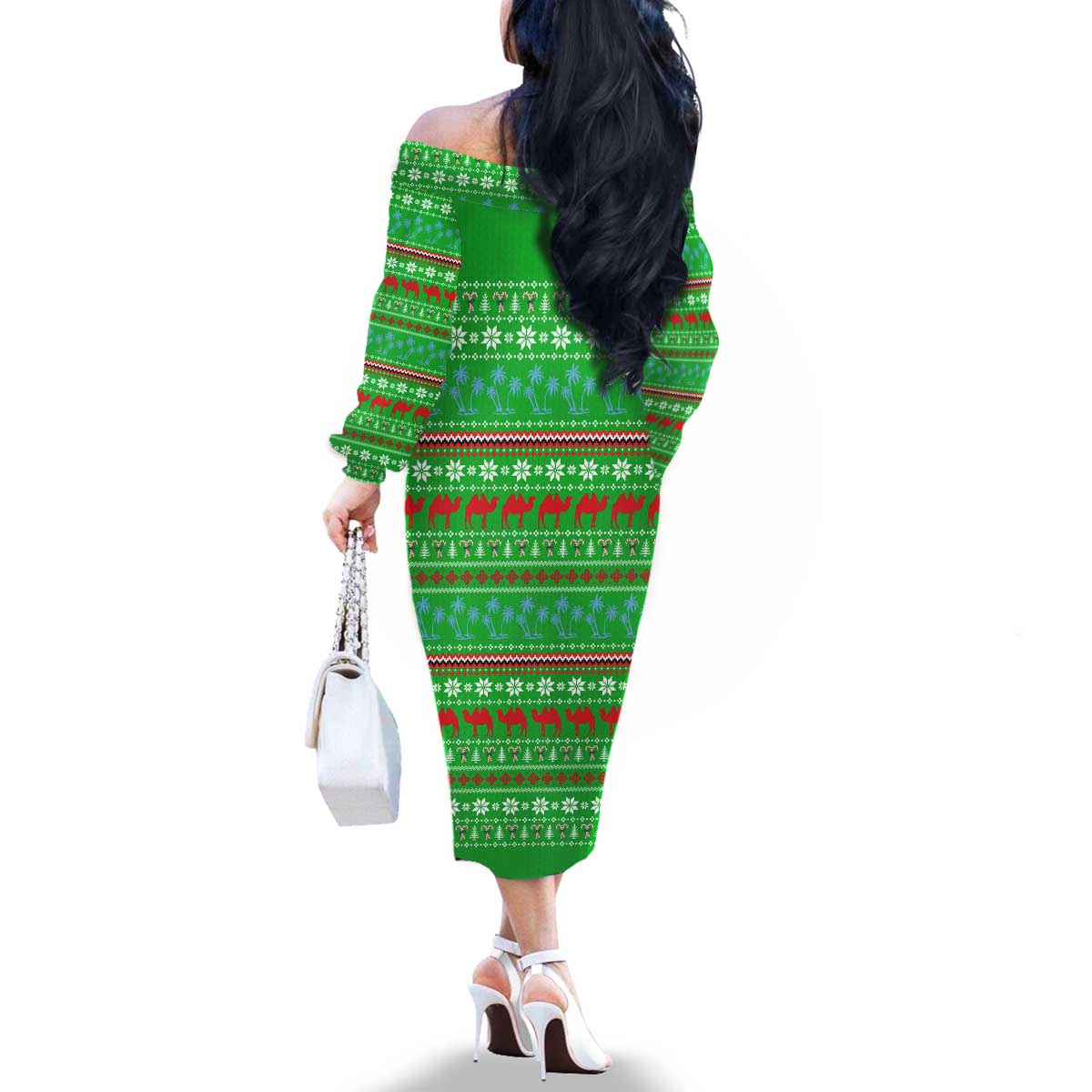 Djibouti Christmas Family Matching Off The Shoulder Long Sleeve Dress and Hawaiian Shirt with Santa Riding Camel Palm Trees Red Camel - Wonder Print Shop