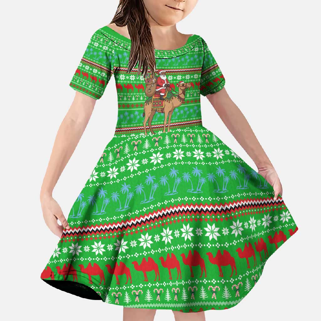 Djibouti Christmas Family Matching Off Shoulder Maxi Dress and Hawaiian Shirt with Santa Riding Camel Palm Trees Red Camel - Wonder Print Shop