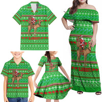 Djibouti Christmas Family Matching Off Shoulder Maxi Dress and Hawaiian Shirt with Santa Riding Camel Palm Trees Red Camel - Wonder Print Shop