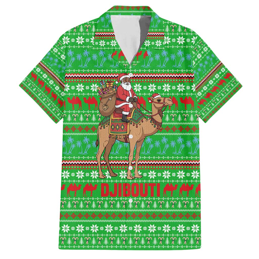 Djibouti Christmas Family Matching Off Shoulder Maxi Dress and Hawaiian Shirt with Santa Riding Camel Palm Trees Red Camel - Wonder Print Shop