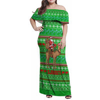 Djibouti Christmas Family Matching Off Shoulder Maxi Dress and Hawaiian Shirt with Santa Riding Camel Palm Trees Red Camel - Wonder Print Shop