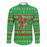 Djibouti Christmas Family Matching Off Shoulder Short Dress and Hawaiian Shirt with Santa Riding Camel Palm Trees Red Camel - Wonder Print Shop