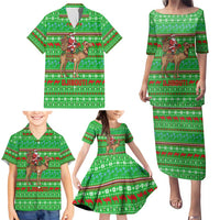 Djibouti Christmas Family Matching Puletasi and Hawaiian Shirt with Santa Riding Camel Palm Trees Red Camel - Wonder Print Shop