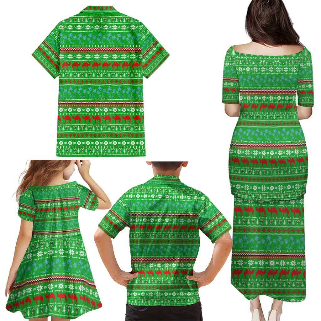 Djibouti Christmas Family Matching Puletasi and Hawaiian Shirt with Santa Riding Camel Palm Trees Red Camel - Wonder Print Shop