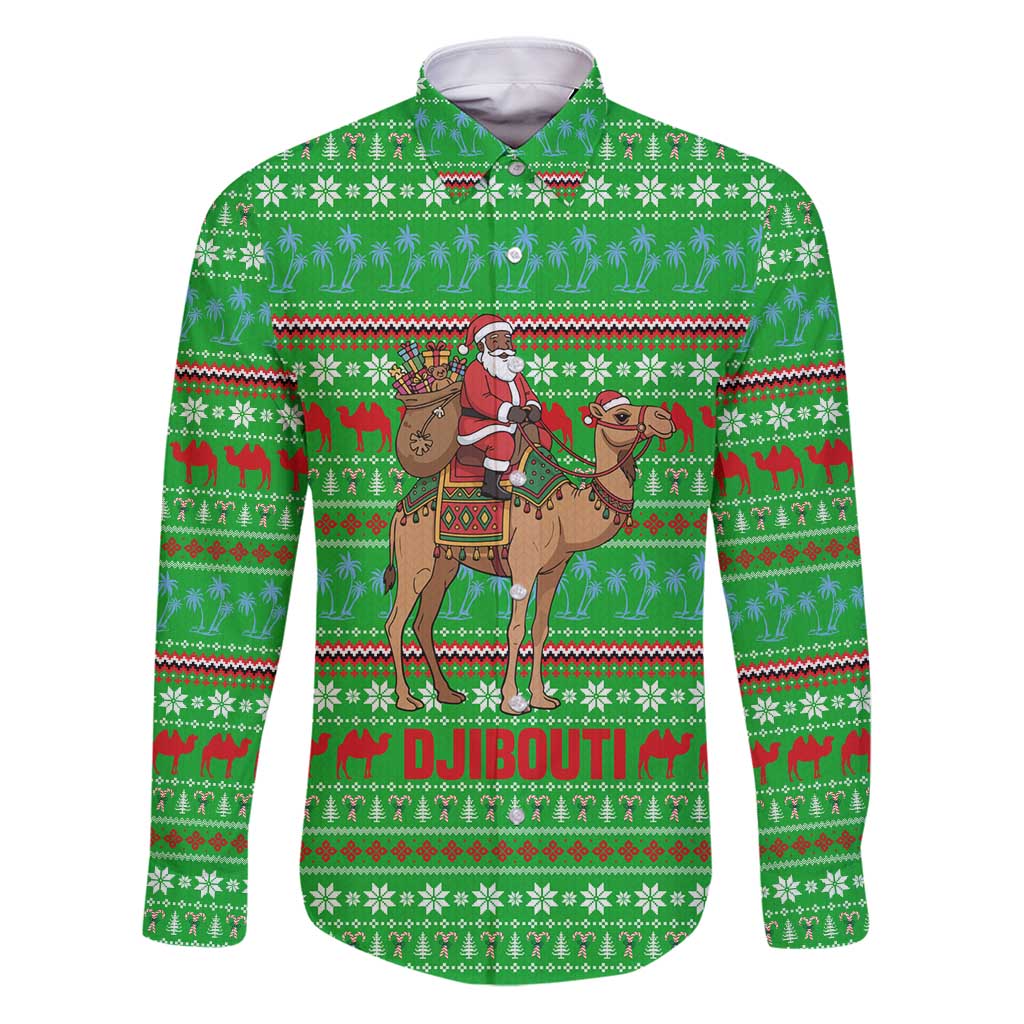 Djibouti Christmas Family Matching Puletasi and Hawaiian Shirt with Santa Riding Camel Palm Trees Red Camel - Wonder Print Shop