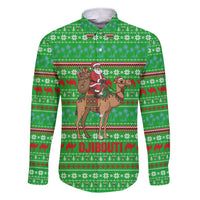 Djibouti Christmas Family Matching Short Sleeve Bodycon Dress and Hawaiian Shirt with Santa Riding Camel Palm Trees Red Camel - Wonder Print Shop