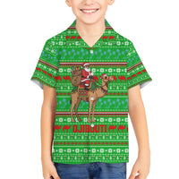 Djibouti Christmas Family Matching Short Sleeve Bodycon Dress and Hawaiian Shirt with Santa Riding Camel Palm Trees Red Camel - Wonder Print Shop